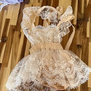Elegant Lace Tan Bodysuit for Kids